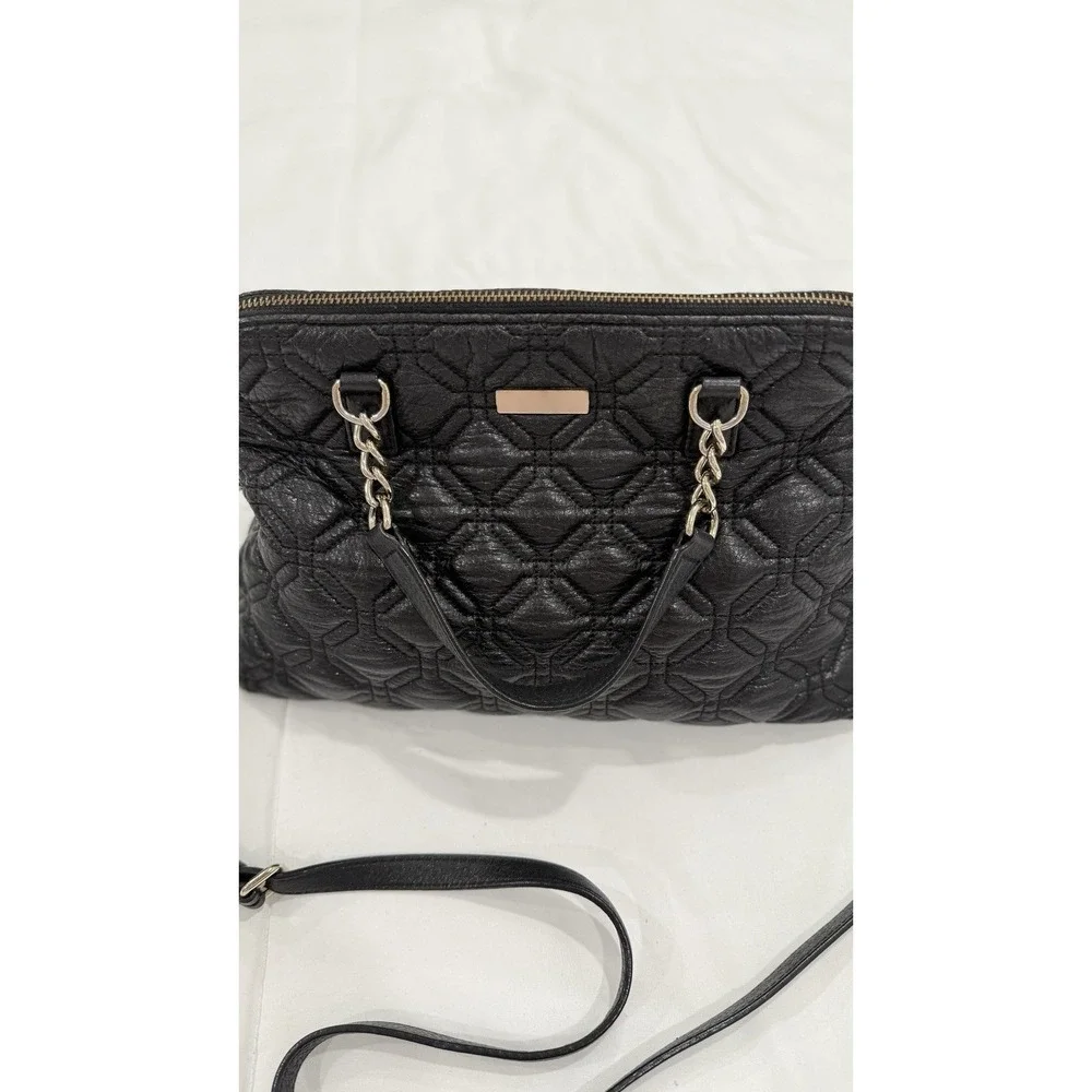 Kate Spade Black Quilted Leather Satchel Crossbody‎ Bag Chain Handle Handbag